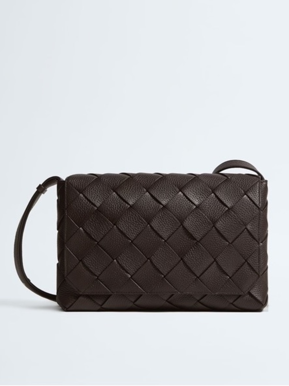 BOTTEGA VENETA LARGE DIAGO CROSSBODY MESSENGER BAG INTRECCIATO LEATHER BROWN
